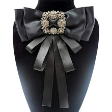 Black Ribbon Brooch compatible Women, Rhinestone Crystal Bow Brooch, Black compatible Men/Women, Pre-Knotted Tie, Bow Tie, Patriotic Jabot Collar com