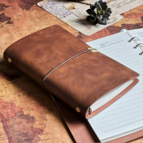 A5 Leather Notebook - Refillable A5 Travel Diary, Genuine Leather_Surprise Gift