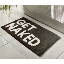 Black and white bathroom mat with water-absorbent backing, bathroom mat with pop-up letters, super soft and non-slip (black)_Surprise Gift