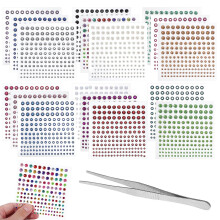 17 sheets stickers Rhinestone stickers Self-adhesive gemstone stickers with tweezers_Surprise Gift