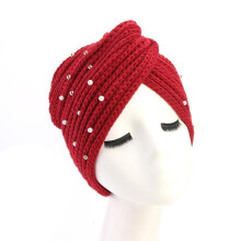 Knitted turban with beads perfect compatible winter autumn several colors_Christmas Gift_one size/Red_Surprise Gift