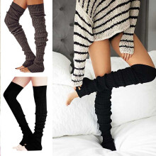 Leg Warmers High Knee Sox Knit Crochet Boot Socks Leggings black - high quality black_black_Surprise Gift