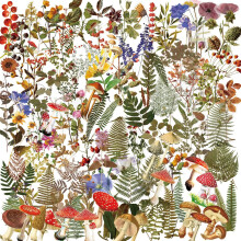 200 transparent decorative stickers with plants and flowers in vintage style, 9 nature themes, stickers Plants_Plants/Plants_Surprise Gift