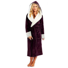 Bata de sherpa con capucha, bata larga de felpa suave, color rojo vino_5XL/Rojo vino_Regalo sorpresa