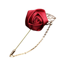 Elegant Silk Flower Boutonniere Corsage Brooch Pin for-wine red