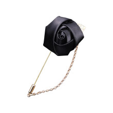 Artificial Silk Flower Boutonniere with Metal Brooch Pin-Black