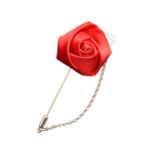 Artificial Silk Flower Boutonniere with Metal Brooch Pin-Red