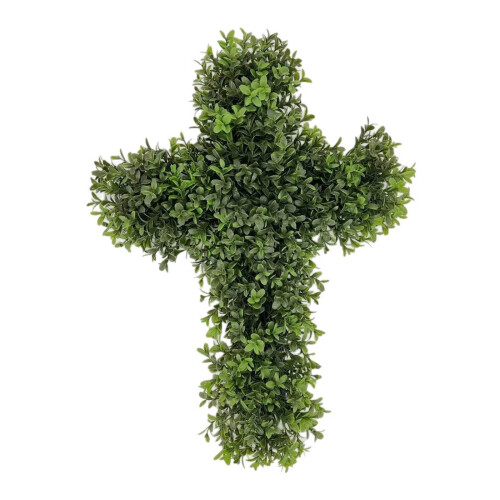 Realistic Artificial Green Plant Crosses Shape Wreath Wall