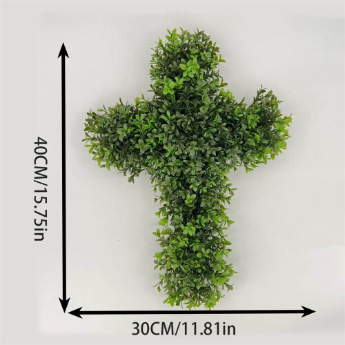 Realistic Artificial Green Plant Crosses Shape Wreath Wall 2