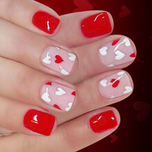 24pcs Valentines’s Glossy Press On Nail Square Short Fake Nail