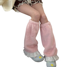 Fuzzy pluche beenwarmers met ruches en kantdetails Winter-Roze