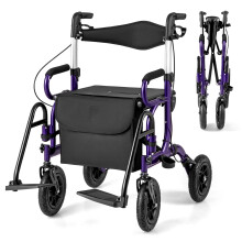 Andador y silla de ruedas 2 en 1, plegable, ruedas neumáticas de 23 cm