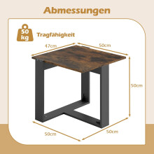 Industriële bijzettafel met T-vormige metalen voet, bruin, 50x50 cm