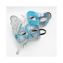 Un conjunto de máscaras de mariposa de hierro forjado con incrustaciones de diamantes y bolas azules de Halloween_Super Regalo_Regalo Sorpresa