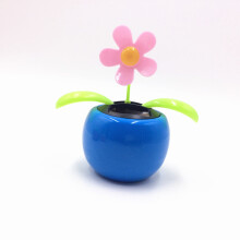 Blue car ornament, solar car, flower decoration, car ornament, creative plastic solar car ornament flip flap pot swing children's toy_Super Gift_Surp