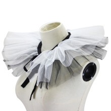 Women's Renaissance Tulle Ruffled False Collar Layered Black White Mesh Clown Choker Lace Up Victorian Neck Ruff Shawl Cosplay Props_Special Gifts_Su