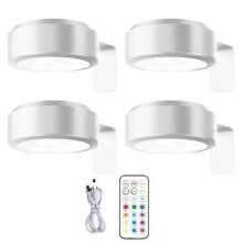 Wall Mounted Wireless Picture Light with Remote Control Dimmable Battery Powered Adjustable 13-Color RGB Painting Light-Perfect_Special Gifts_4pcs/wh