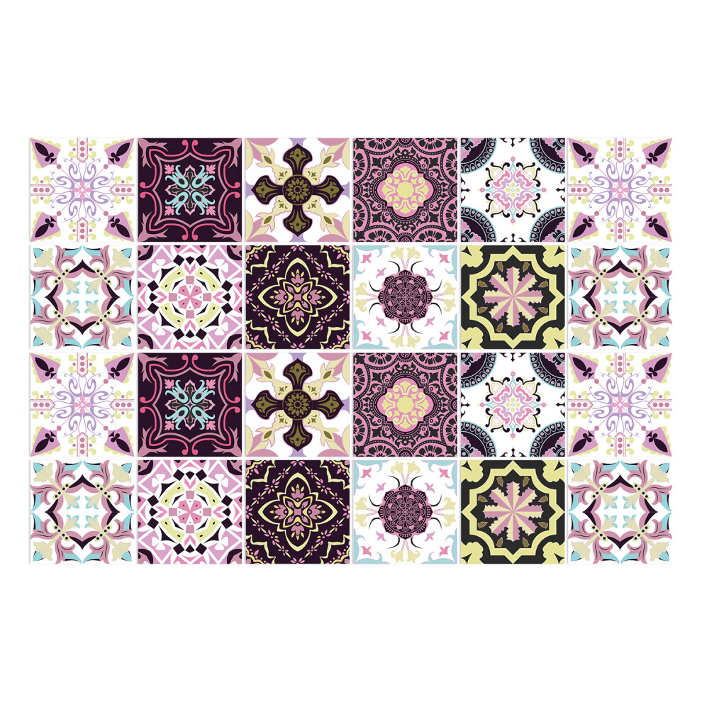 24 Pcs Purple Moroccan Tile Decals, Pink Kitchen Bathroom Wall Tile Decals Peel And Stick Tile Transfers Decals (15Cm X 15Cm)_Purple_surprise Gift 6902344863478