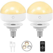 E14 Rechargeable Bulb, 2-Pack, 300LM, 40W Equivalent, Removable Charging, 3 Color Temperatures, Remote Control Puck Emergency Light, Dimmer, Timer, f