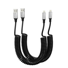 2-Pack Spiral Cable iPhone compatible Lightning Car Charger, Compatible with Apple Carplay Spiral USB to Lightning Cable with Data Sync, Short Spiral