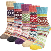 Pairs of Women's Merino Wool Socks, Thicker Thermal Knit, Women's Socks compatible Hiking, Backpacking, Climbing, Winter (Red/Brown/Green/Blue/Dark B