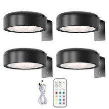 Wall Mounted Wireless Picture Light with Remote Control Dimmable Battery Powered Adjustable 13-Color RGB Painting Light-Perfect black_4pcs/black_Surp