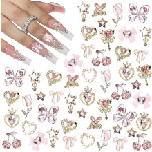 24pcs Nail Charms Y2k Alloy Nail Art Rhinestone Charms 3D Heart Star Bowknot with Rhinestone Cherry Nail Stones Shiny Jewelry_Special Gifts_Surprise