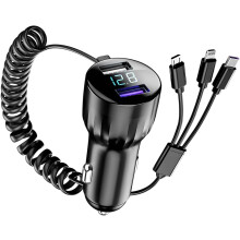 2025 New Digital Car Charger, 1-to-3 USB Ports with Cable, 100W Super Fast Charging, Compatible with Android, iPhone compatible, Type-C Devices (B)_S