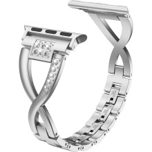 Apple Watch Band - Silver (excluding watches), 42/44/45MM, X-shape Metal Rhinestone iWatch Band iWatch SE Series 8 7 6 5 4 Band Series 3 2_SPECIAL GI