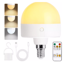 E14 Rechargeable Bulb, 2-Pack, 300LM, 9W Equivalent, Removable Charging, 3 Color Temperatures, Remote Control Puck Emergency Light, Dimmer, Ti_Surpri
