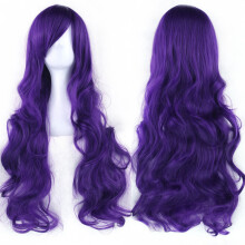 32 Inch Purple Wig Long Curly Wavy Dark Purple Wigs compatible Women Ladies Cosplay Party Halloween Costume Heat Resistant Synthetic Wig_Surprise Gif