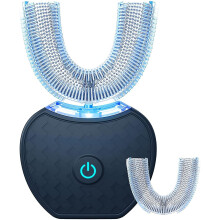 Spazzolino elettrico, spazzolino automatico, spazzolino sonico a forma di U compatibile con denti più bianchi con testine sostituibili Nero_REGALI SP