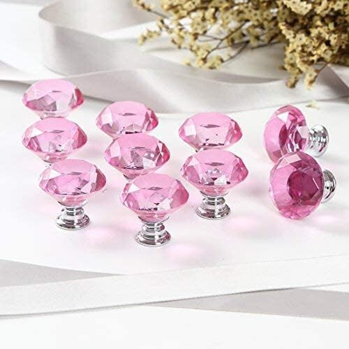 6pcs Crystal Door Knobs, Drawer Knobs, Diamond Knobs with Screws compatible Home, Kitchen, Office, Drawer Decoration, Pink, 30mm_SPECIAL GIFTS_Surpri 1