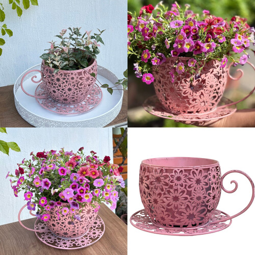 Artistic Retro Charm Metal Container Iron Flower Pot For-Blue 2