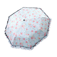 Floral Print Umbrella Ergonomic Handle Lightweight-Blue