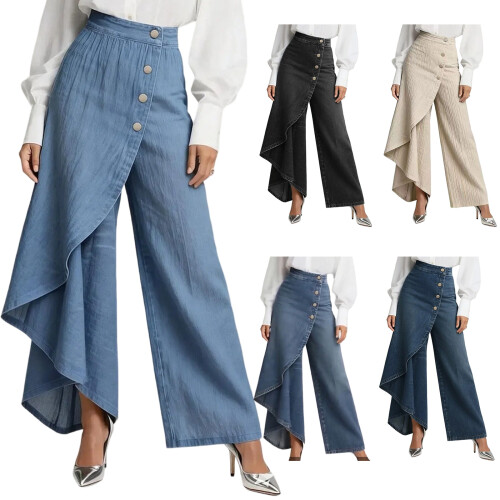 Women's High Waist Wrap Front Ruffled Skirted-Light  Blue L 2