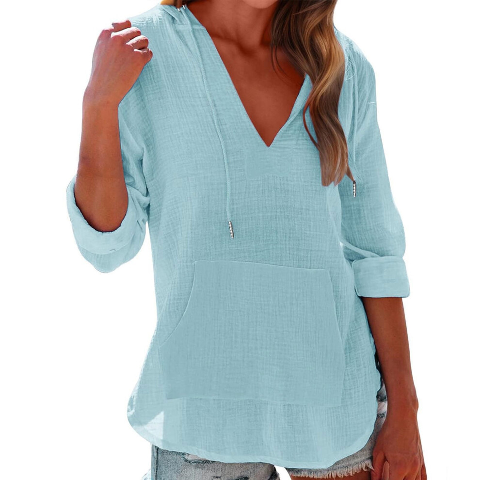 Sky Blue Women's Beach Cover Up Hoodies Sweatshirt Long- S