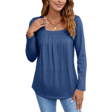 Womens Long Sleeve Tunic Tops Plus Size Square Neck-Blue M