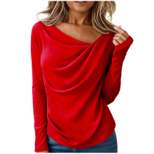 Women's high-neck long-sleeved shirt, asymmetrical-Red M
