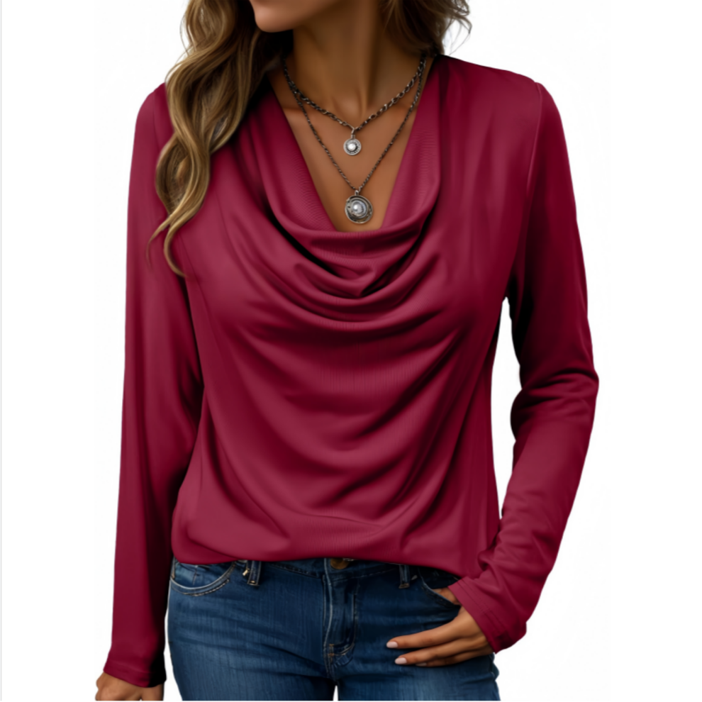 Red Satins Silk Work Shirt Fashion Business Casual-Wine S