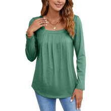 Womens Long Sleeve Tunic Tops Plus Size Square Neck-Green M