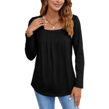 Womens Long Sleeve Tunic Tops Plus Size Square Neck-Black S