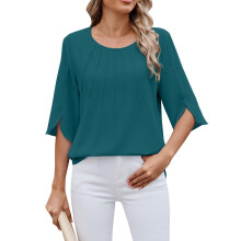 3/4 Length Sleeve Womens Tops Crewneck-malachite green XL