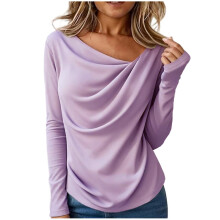 Women's high-neck long-sleeved shirt,-Light Purple M