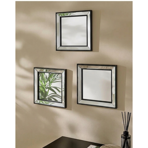 Set Of 3 Square Black Beaded Mirror Plastic 30x2Cm 1