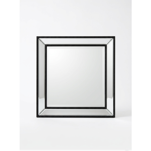 Set Of 3 Square Black Beaded Mirror Plastic 30x2Cm 2