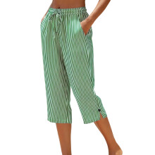 Women Casual Drawstring Elastic Waist Straight Wide-Green M