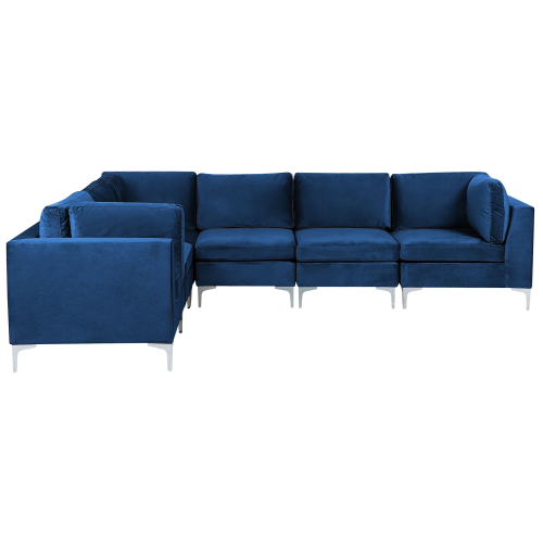 Beliani Modular Corner Sofa 6 Seater EVJA Velvet Navy Blue Right Hand 1