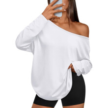 Womens Off The Shoulder Tops Oversized Tshirts Long-White L