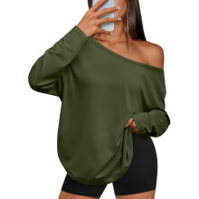 Womens Off The Shoulder Tops Oversized Tshirts-Army Green XL
